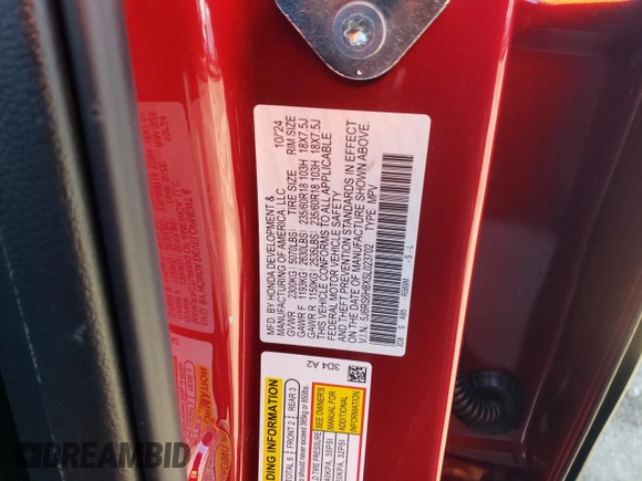 2025 Honda CR-V Sport-L with VIN 5J6RS6H8XSL023702, listed as a Copart auction lot 46488835 with Not Provided miles and Salvage Title. Bid and sale history available at DreamBid. Image 15.