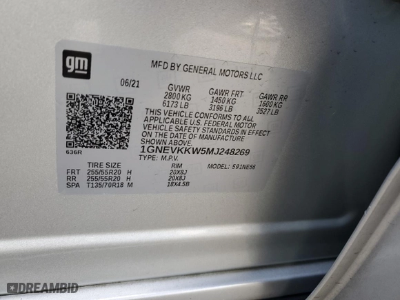 2021 Chevrolet Traverse Premier with VIN 1GNEVKKW5MJ248269, listed as a Copart auction lot 89350475 with 41,893 mi miles and Salvage Title. Bid and sale history available at carsss.com. Image 14.