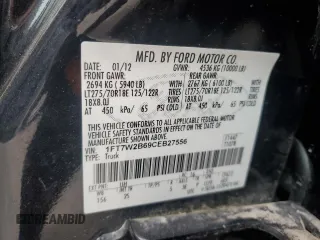2012 Ford F-250 XL with VIN 1FT7W2B69CEB27556, listed as a Copart auction lot 62176985 with 171,669 mi miles and Salvage title. Bid and sale history available at DreamBid. Image 12.