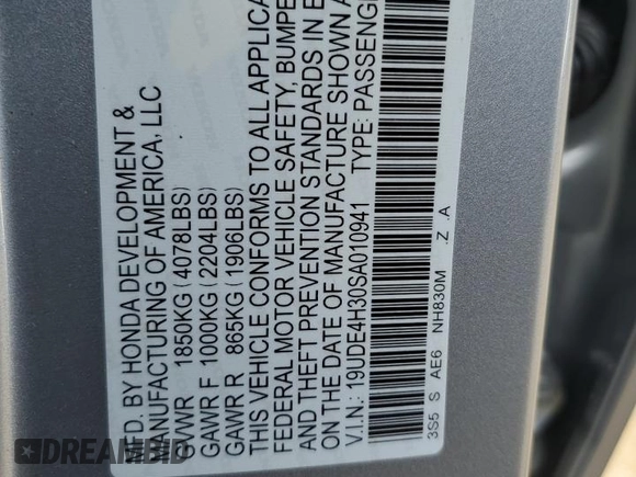 2025 Acura Integra w/A-Spec Package with VIN 19UDE4H30SA010941, listed as a Copart auction lot 53807295 with 1,600 mi miles and Salvage title. Bid and sale history available at DreamBid. Image 12.