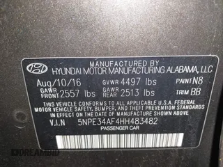 2017 Hyundai Sonata Sport with VIN 5NPE34AF4HH483482, listed as a IAAI auction lot 42042834 with 82,340 mi miles. Bid and sale history available at carsss.com. Image 9.