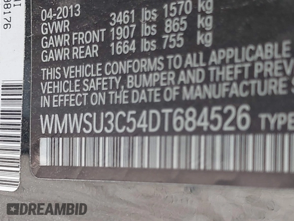 2013 MINI Hardtop with VIN WMWSU3C54DT684526, listed as a IAAI auction lot 42012211 with 141,801 mi miles and . Bid and sale history available at DreamBid. Image 9.