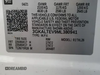 2021 GMC Terrain SLE с VIN 3GKALTEV9ML380941, выставлен на аукционе Copart как лот 57699295 с пробегом 103 273 миль миль и Списание • Salvage title. История ставок и продаж доступна на DreamBid. Изображение 13.