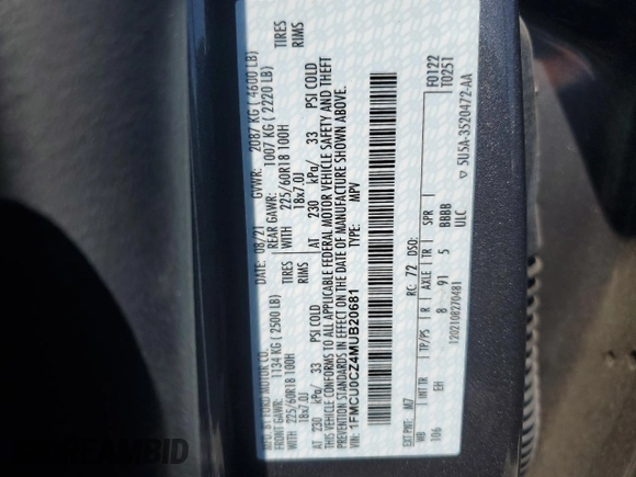 2021 Ford Escape SEL Hybrid with VIN 1FMCU0CZ4MUB20681, listed as a Copart auction lot 68497004 with 15,279 mi miles and Salvage title. Bid and sale history available at DreamBid. Image 12.