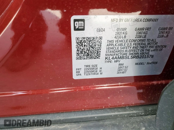2024 Buick Encore GX Preferred z VIN KL4AMBSL5RB201576, wystawiony jako Copart lot #53548725 z przebiegiem 8 590 mil mil oraz Szkoda całkowita • Salvage title. Historia ofert i sprzedaży dostępna na DreamBid. Obrazek 16.