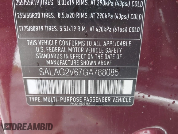 2016 Land Rover LR4 HSE with VIN SALAG2V67GA788085, listed as a IAAI auction lot 41752330 with 103,072 mi miles and . Bid and sale history available at DreamBid. Image 9.