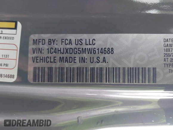 2021 Jeep Wrangler Unlimited Sport S with VIN 1C4HJXDG5MW614688, listed as a IAAI auction lot 41678964 with 89,309 mi miles. Bid and sale history available at carsss.com. Image 9.