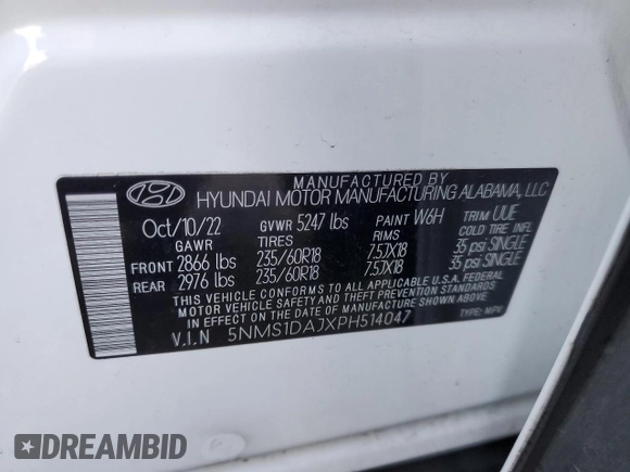 2023 Hyundai Santa Fe SE with VIN 5NMS1DAJXPH514047, listed as a Copart auction lot 48724025 with 70,898 mi miles and Salvage title. Bid and sale history available at DreamBid. Image 15.