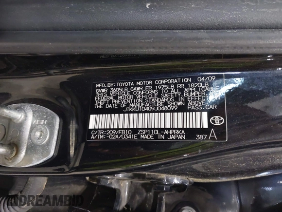 2009 Scion xD with VIN JTKKU10409J048099, listed as a IAAI auction lot 42571473 with 187,706 mi miles and . Bid and sale history available at DreamBid. Image 9.