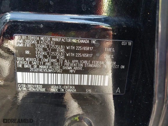 2018 Toyota RAV4 LE with VIN 2T3ZFREV9JW457062, listed as a IAAI auction lot 41696609 with 96,716 mi miles. Bid and sale history available at carsss.com. Image 9.