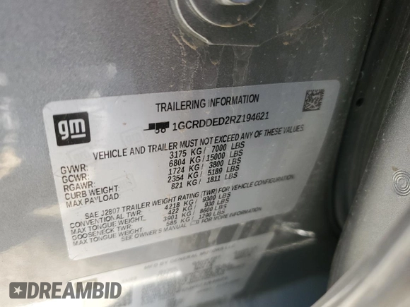 2024 Chevrolet Silverado 1500 LT with VIN 1GCRDDED2RZ194621, listed as a Copart auction lot 49255315 with Not Provided miles and Salvage Title. Bid and sale history available at DreamBid. Image 12.