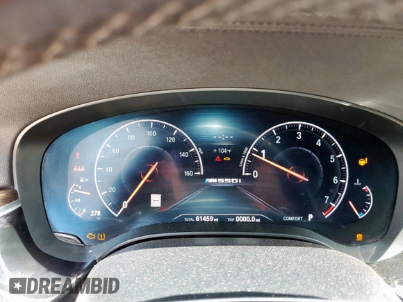 2019 BMW 5 Series M550i xDrive with VIN WBAJB9C51KB287797, listed as a Copart auction lot 65382465 with 61,459 mi miles and Salvage title. Bid and sale history available at DreamBid. Image 9.