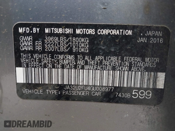2016 Mitsubishi Lancer ES with VIN JA32U2FU4GU008977, listed as a IAAI auction lot 42139304 with 145,521 mi miles. Bid and sale history available at carsss.com. Image 9.
