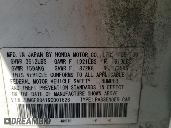 2009 Honda Fit Sport with VIN JHMGE88419C001626, listed as a Copart auction lot 52047375 with 154,585 mi miles and Salvage Title. Bid and sale history available at carsss.com. Image 12.