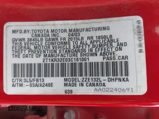 2003 Toyota Matrix Std with VIN 2T1KR32E03C161001, listed as a IAAI auction lot 41915551 with 100,630 mi miles. Bid and sale history available at carsss.com. Image 9.