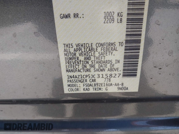 2018 Nissan LEAF S with VIN 1N4AZ1CP5JC315827, listed as a IAAI auction lot 41993989 with 41,504 mi miles and . Bid and sale history available at DreamBid. Image 9.