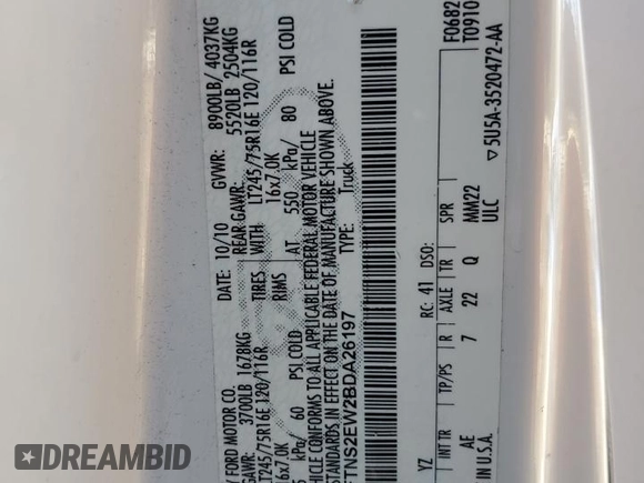 2011 Ford Econoline Cargo Commercial with VIN 1FTNS2EW2BDA26197, listed as a Copart auction lot 81470664 with Not Provided miles and Salvage Title. Bid and sale history available at DreamBid. Image 13.