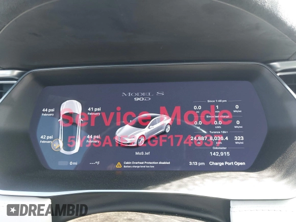 2016 Tesla Model S 90D with VIN 5YJSA1E22GF174637, listed as a IAAI auction lot 42234083 with 142,915 mi miles and . Bid and sale history available at DreamBid. Image 7.