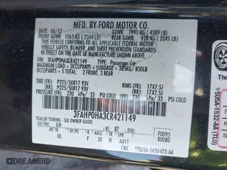 2012 Ford Fusion SE with VIN 3FAHP0HA3CR421149, listed as a IAAI auction lot 41917894 with 343,339 mi miles. Bid and sale history available at carsss.com. Image 9.