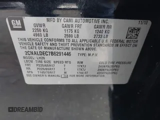 2011 Chevrolet Equinox 1LT with VIN 2CNALDEC7B6291446, listed as a IAAI auction lot 42046730 with 215,853 mi miles and . Bid and sale history available at DreamBid. Image 9.