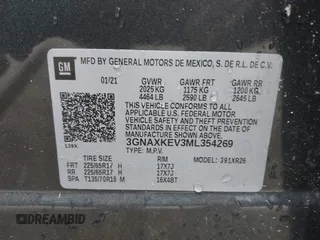 2021 Chevrolet Equinox LT with VIN 3GNAXKEV3ML354269, listed as a IAAI auction lot 42012814 with 30,781 mi miles and . Bid and sale history available at DreamBid. Image 9.