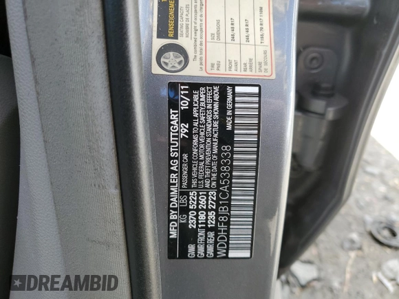 2012 Mercedes-Benz E 350 Luxury with VIN WDDHF8JB1CA538338, listed as a Copart auction lot 53294215 with 126,329 mi miles and Salvage title. Bid and sale history available at DreamBid. Image 12.