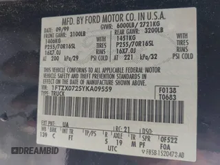 2000 Ford F-150 XL with VIN 1FTZX0725YKA09559, listed as a IAAI auction lot 41810954 with Not provided miles and . Bid and sale history available at DreamBid. Image 9.