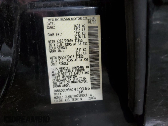 2010 Nissan Frontier Pro-4X z VIN 1N6AD0EV9AC419166, wystawiony jako Copart lot #50918515 z przebiegiem 143 276 mil mil oraz Szkoda całkowita • Salvage title. Historia ofert i sprzedaży dostępna na DreamBid. Obrazek 12.