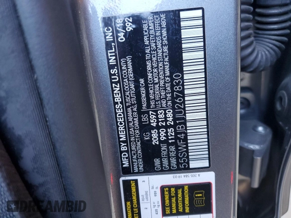 2018 Mercedes-Benz C 300 z VIN 55SWF4JB1JU267830, wystawiony jako Copart lot #57092825 z przebiegiem 121 097 mil mil oraz Szkoda całkowita • Salvage title. Historia ofert i sprzedaży dostępna na DreamBid. Obrazek 13.