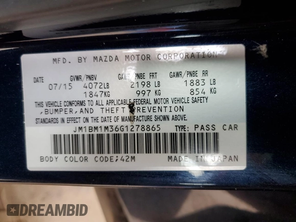 2016 Mazda 3 S Touring с VIN JM1BM1M36G1278865, выставлен на аукционе Copart как лот 44366965 с пробегом 131 766 миль миль и Списание • Salvage title. История ставок и продаж доступна на DreamBid. Изображение 12.