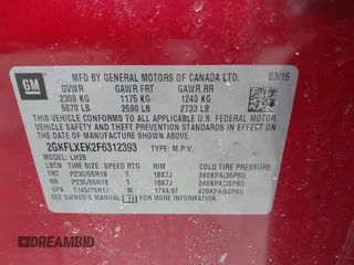 2015 GMC Terrain SLT with VIN 2GKFLXEK2F6312393, listed as a IAAI auction lot 41428216 with 41,130 mi miles and . Bid and sale history available at DreamBid. Image 9.