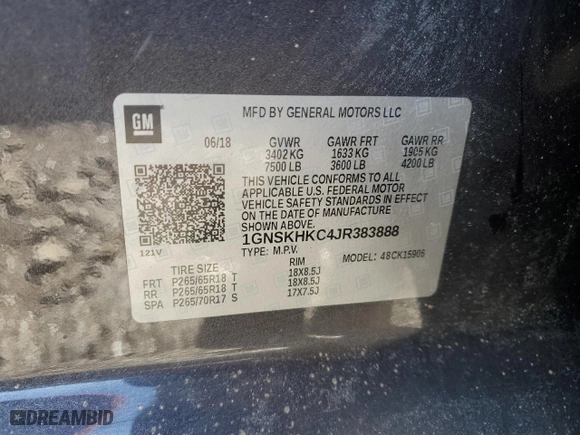 2018 Chevrolet Suburban LT with VIN 1GNSKHKC4JR383888, listed as a Copart auction lot 47195415 with NaN miles and Clean Title. Bid and sale history available at carsss.com. Image 13.