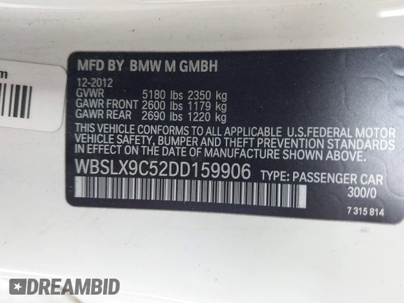 2013 BMW M6 z VIN WBSLX9C52DD159906, wystawiony jako IAAI lot #42095042 z przebiegiem 105 463 mil mil oraz . Historia ofert i sprzedaży dostępna na DreamBid. Obrazek 9.