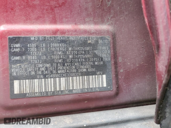 2014 Subaru Outback Premium with VIN 4S4BRBCCXE3208324, listed as a Copart auction lot 45518065 with 187,690 mi miles and Salvage Title. Bid and sale history available at DreamBid. Image 13.
