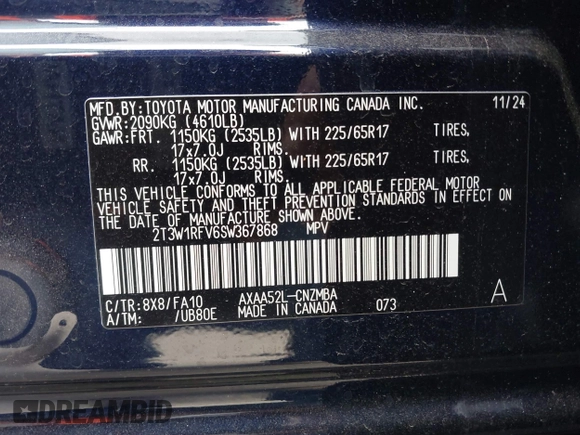 2025 Toyota RAV4 XLE with VIN 2T3W1RFV6SW367868, listed as a IAAI auction lot 41699930 with 2,204 mi miles. Bid and sale history available at carsss.com. Image 9.