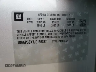 2018 Cadillac CTS RWD z VIN 1G6AP5SX7J0156337, wystawiony jako Copart lot #85257834 z przebiegiem 56 793 mil mil oraz Szkoda całkowita • Salvage title. Historia ofert i sprzedaży dostępna na DreamBid. Obrazek 14.