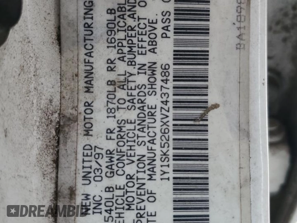 1997 Geo Prizm z VIN 1Y1SK526XVZ437486, wystawiony jako Copart lot #86422384 z przebiegiem 404 485 mil mil oraz Tytuł czysty. Historia ofert i sprzedaży dostępna na DreamBid. Obrazek 12.