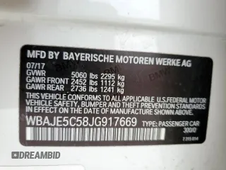 2018 BMW 5 Series 540i с VIN WBAJE5C58JG917669, выставлен на аукционе Copart как лот 57396815 с пробегом 117 967 миль миль и Списание • Salvage title. История ставок и продаж доступна на DreamBid. Изображение 12.
