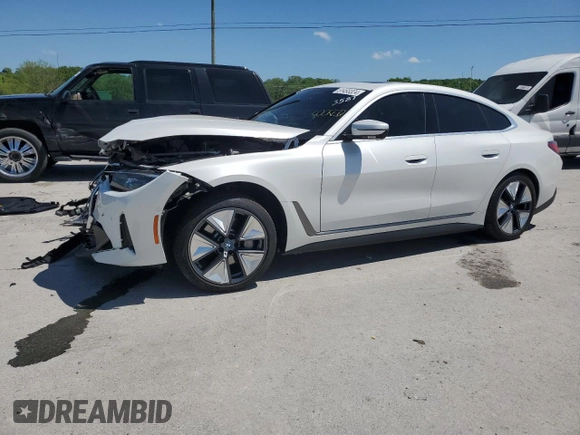 2023 BMW i4 eDrive35 with VIN WBY43AW02PFP53587, listed as a Copart auction lot 51493324 with 15,595 mi miles. Bid and sale history available at carsss.com. Image 1.