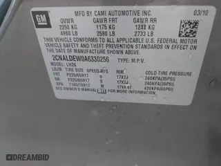 2010 Chevrolet Equinox LT w/1LT with VIN 2CNALDEW0A6330256, listed as a IAAI auction lot 41847433 with 116,869 mi miles. Bid and sale history available at carsss.com. Image 9.