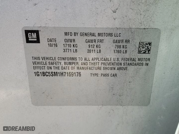 2017 Chevrolet Cruze LS with VIN 1G1BC5SM1H7169176, listed as a Copart auction lot 47208645 with 75,845 mi miles and Salvage Title. Bid and sale history available at carsss.com. Image 13.
