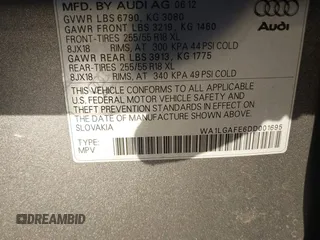 2013 Audi Q7 3.0T Premium Plus with VIN WA1LGAFE6DD001695, listed as a IAAI auction lot 41305081 with 132,912 mi miles. Bid and sale history available at carsss.com. Image 9.