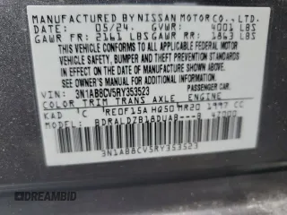 2024 Nissan Sentra SV with VIN 3N1AB8CV5RY353523, listed as a Copart auction lot 65002595 with 5,046 mi miles and Salvage title. Bid and sale history available at DreamBid. Image 12.