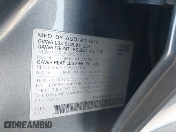 2014 Audi allroad A4 Premium Plus z VIN WA1UFAFL8EA133365, wystawiony jako IAAI lot #42034903 z przebiegiem 145 285 mil mil oraz . Historia ofert i sprzedaży dostępna na DreamBid. Obrazek 9.