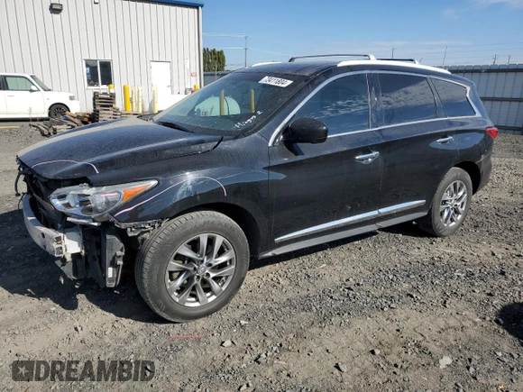 2013 Infiniti JX35 with VIN 5N1AL0MM0DC332920, listed as a Copart auction lot 73411804 with 178,502 mi miles and Salvage Title. Bid and sale history available at carsss.com. Image 1.