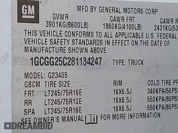 2008 Chevrolet Express Cargo Van with VIN 1GCGG25C281134247, listed as a IAAI auction lot 41876294 with 161,946 mi miles. Bid and sale history available at carsss.com. Image 9.