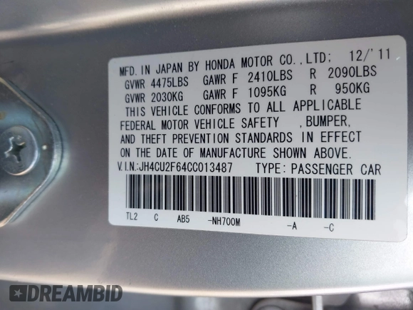 2012 Acura TSX Technology z VIN JH4CU2F64CC013487, wystawiony jako IAAI lot #42258623 z przebiegiem 151 138 mil mil oraz . Historia ofert i sprzedaży dostępna na DreamBid. Obrazek 9.