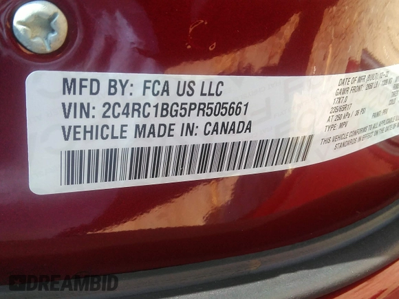 2023 Chrysler Pacifica Touring L with VIN 2C4RC1BG5PR505661, listed as a IAAI auction lot 42675532 with 8,525 mi miles and . Bid and sale history available at DreamBid. Image 9.