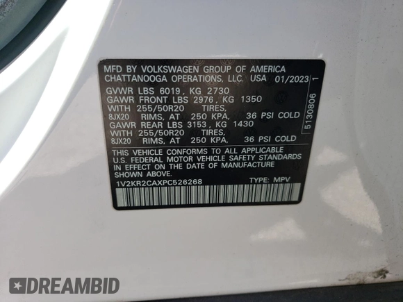2023 Volkswagen Atlas SE with VIN 1V2KR2CAXPC526268, listed as a Copart auction lot 48411415 with 19,075 mi miles and Salvage title. Bid and sale history available at DreamBid. Image 15.