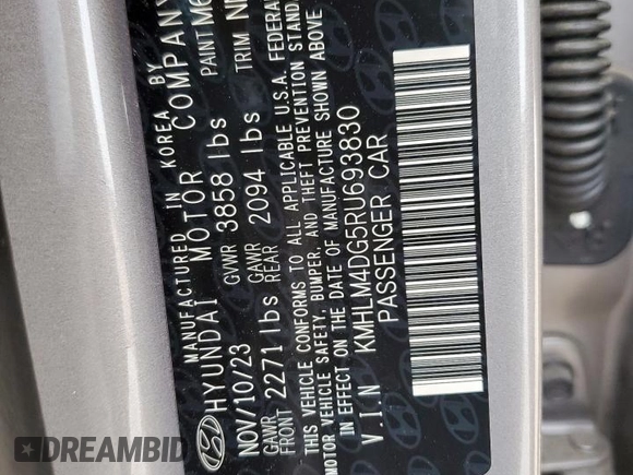 2024 Hyundai Elantra SEL with VIN KMHLM4DG5RU693830, listed as a Copart auction lot 56229385 with 23,682 mi miles and Salvage title. Bid and sale history available at DreamBid. Image 13.